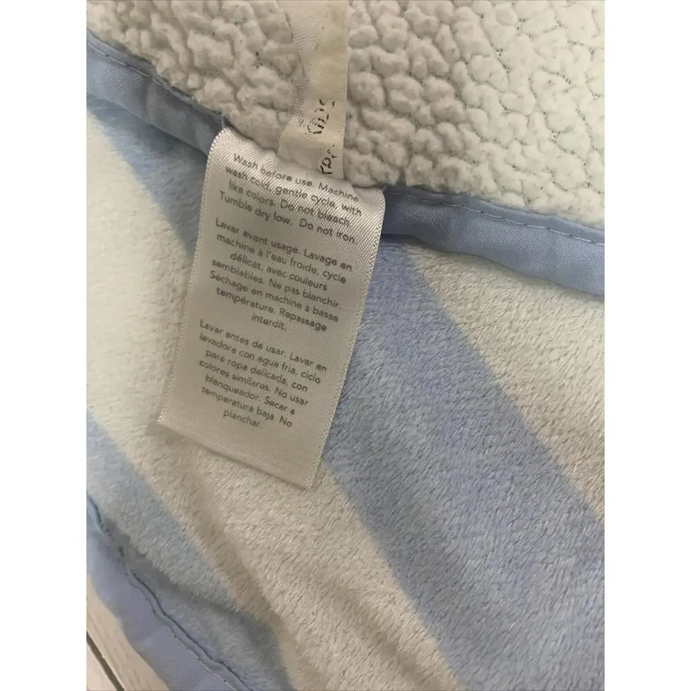 Carters Baby Blanket Blue‎ White Striped Sherpa Fleece Plush Nursery 1627